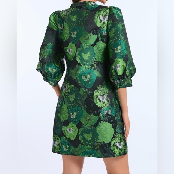 Chic jacquard elegant Green Floral Long Sleeve Dress New | Size M/L - Picture 3 of 5